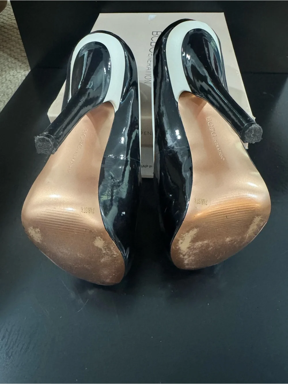BCBGeneration Black and White Peep-Toe Platform Pumps